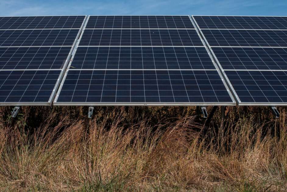 Solar panels capture the sun’s rays in October 2022 at an Alliant Energy solar farm near Dubuque. (Nick Rohlman/The Gazette)