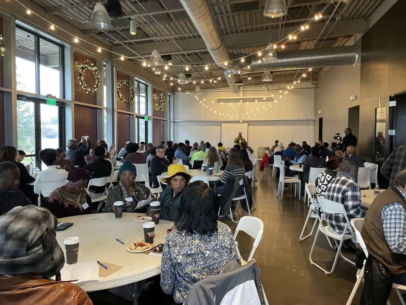 The first annual Iowa Farmers of Color Conference was held Saturday, Dec. 16, 2023. Farmers of color gathered at Jasper Winery in Des Moines to form connections and learn about resources. (Caleb McCullough/Gazette-Lee Des Moines Bureau) 