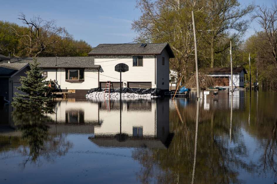 Rising waters on April 26 threatens homes in Camanche near the Mississippi River in Eastern Iowa. (Nick Rohlman/The Gazette)