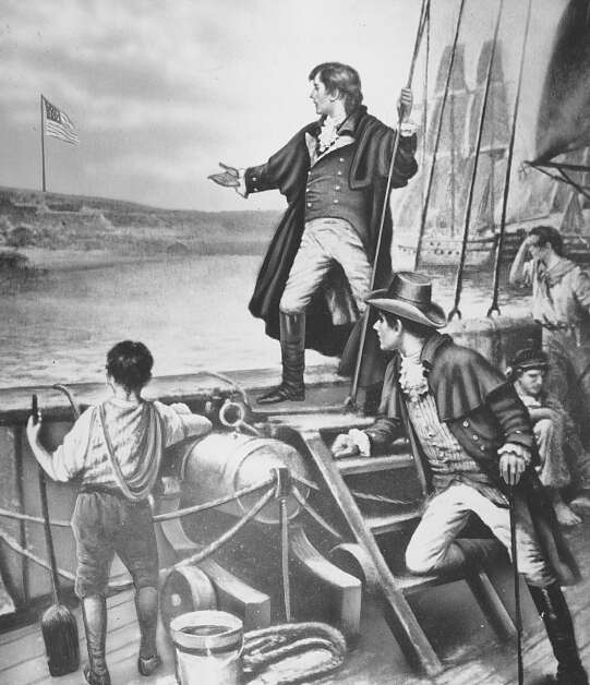 This painting depicts Francis Scott Key seeing the American flag flying over Fort McHenry in Baltimore Harbor the day after he witnessed the British bombardment of the fort in the War of 1812.  This sighting inspired the poet to write "The Star-Spangled Banner," which became the official United States national anthem in 1931.  (AP Photo)