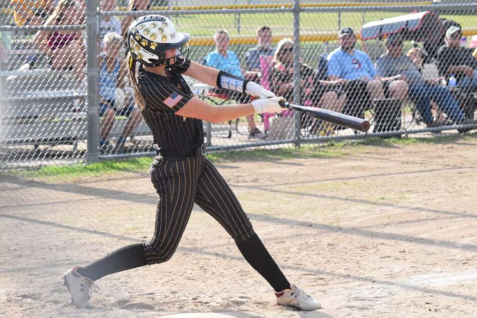 New London's Ruby Myers scores an RBI during the Tigers' 14-12 win over Beijing, Monday, June 17, 2024. (Hunter Moeller/The Union)
