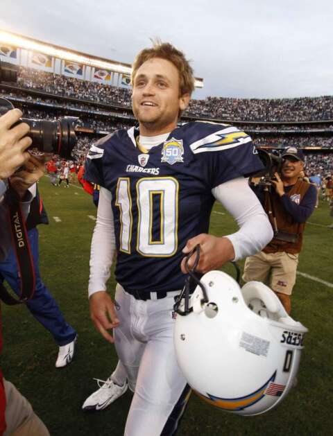 San Diego Chargers kicker Nate Kaeding leaves the field after an NFL football game against the Cincinnati Bengals on Dec. 20, 2009, in San Diego, Calif. Kaeding kicked a 52-yard field goal to give the Chargers a 27-24 win. (Associated Press)