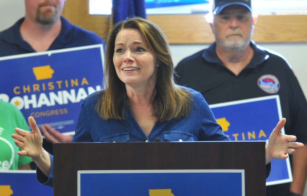 Christina Bohannan, Democratic candidate for Iowa's 1st Congressional District, kicked off her campaign Tuesday by speaking to a crowd at the UFCW Union hall in Davenport. (Gary L. Krambeck/Quad-City Times)