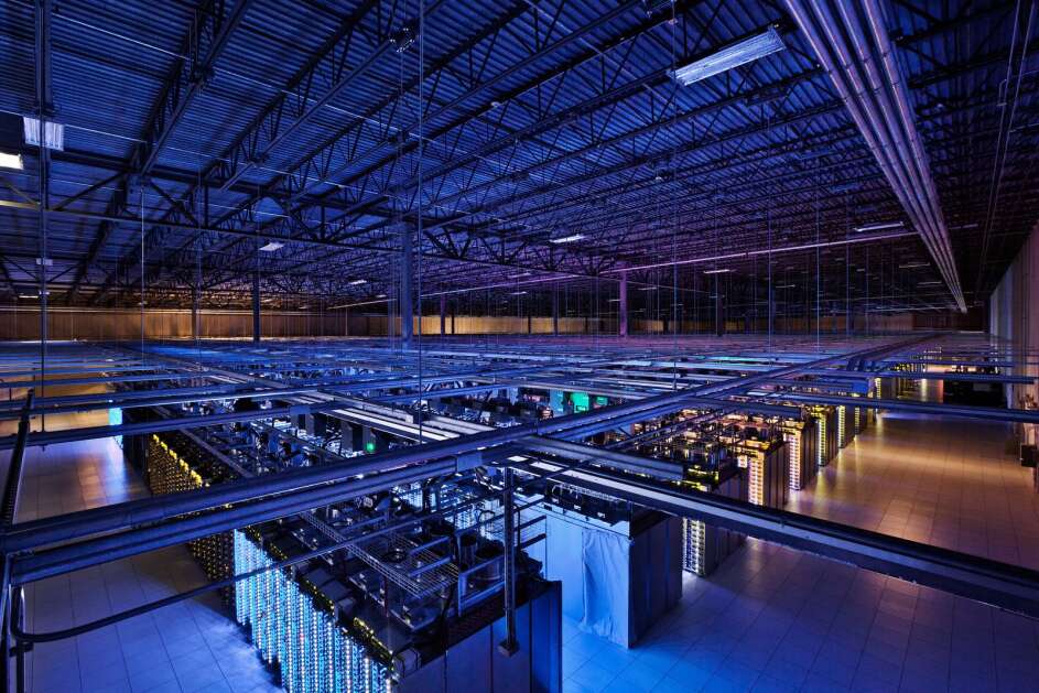 A photo shows the interior of a Google data center in Council Bluffs. (Photo courtesy of Google)