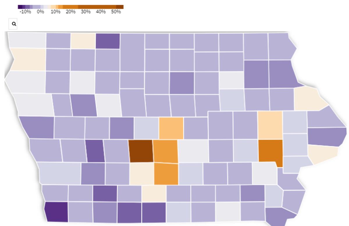 Iowa 2020 census data map County population change The Gazette