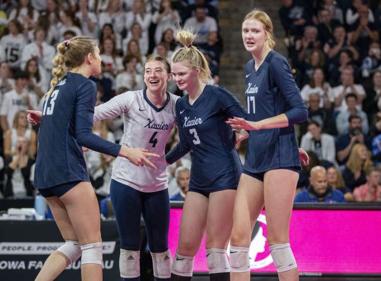 No. 1 Xavier gets in an early hole, rockets out of it, sweeps Western Dubuque in state volleyball semifinals
