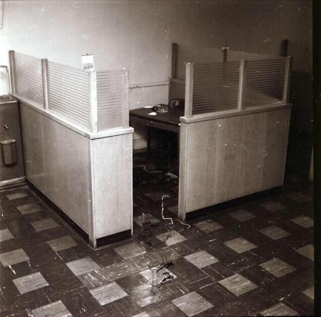 Police found the body of Fred Coste, 47, fatally stabbed Oct. 15, 1959, inside the cubicle area of the Family Finance Corporation, which was in downtown Cedar Rapids. More than 64 years later, the killing remains unsolved. (Photo by Cedar Rapids Police Department) 