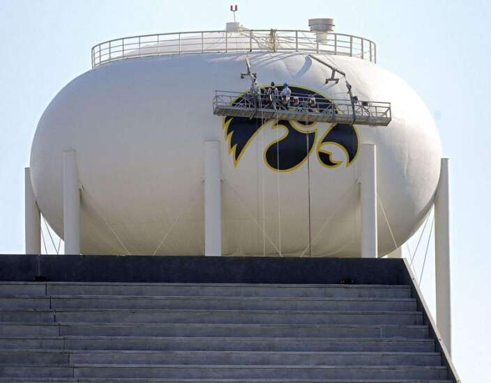 Photos: Tigerhawk logo now adorns Kinnick Stadium water tower
