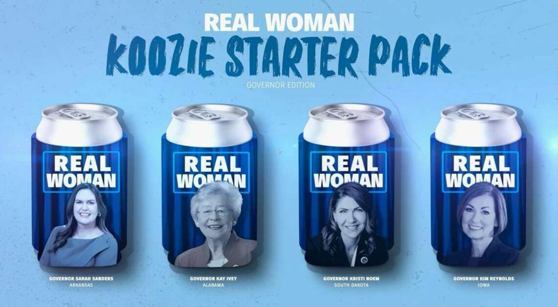 Iowa Gov. Kim Reynolds is featured in a “real women of politics” promotional campaign against “woke” corporation, an apparent dig at Bud Light’s recent partnership with a transgender social media influencer that sparked conservative backlash. (Screen shot)