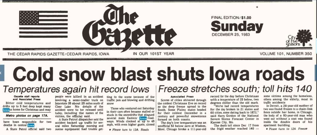 The frigid, drifted-in Christmas of 1983