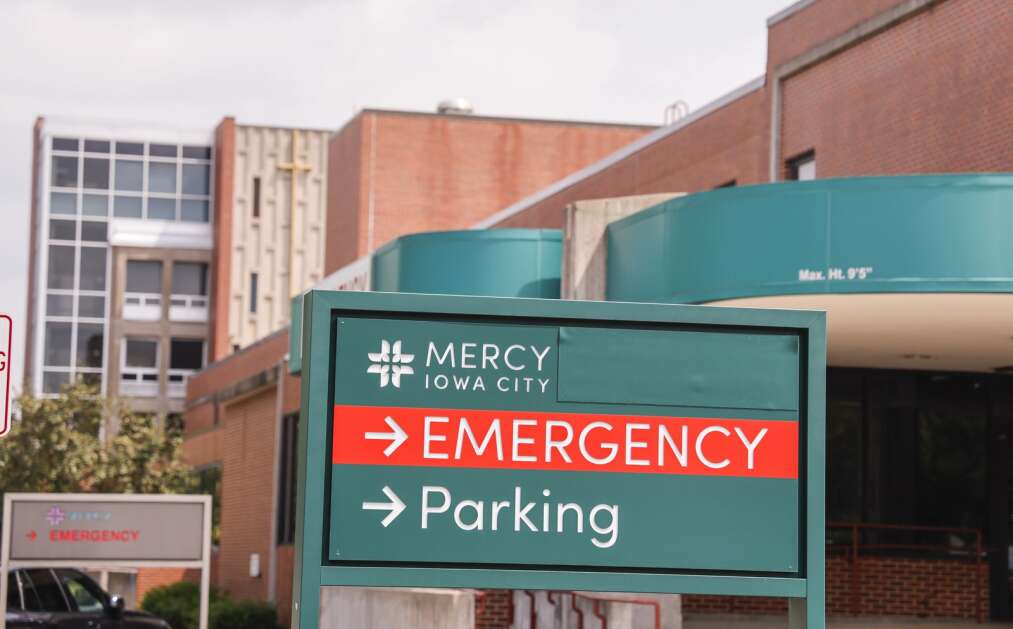 Signs direct Mercy Iowa City patients to areas in the hospital, which may be sold to the University of Iowa. The hospital’s bondholders and creditors, however, asked a judge this week to slow down the sale to give them time for due diligence and to maximize the “value of the sale.”  (Jim Slosiarek/The Gazette)