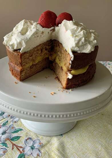 Try this strawberry jam cake with sour cream custard