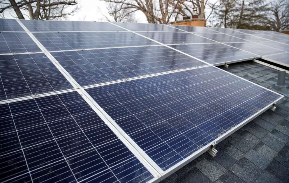 Gary Gromman installed rooftop solar panels on his house in southeast Cedar Rapids, Iowa, on Wednesday, March 2, 2022. Gromman applied for a solar tax credit but was told the funds had run out. (Jim Slosiarek/The Gazette)