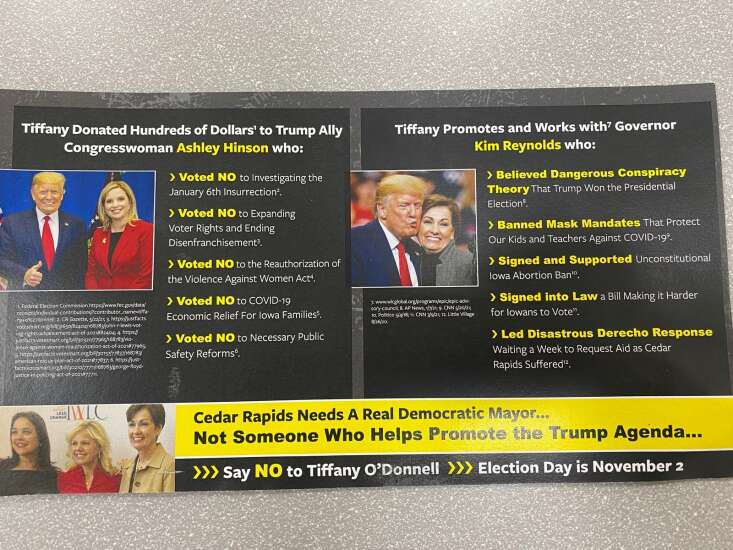 Chair of Amara Andrews’ Cedar Rapids mayoral campaign quits over partisan mailer criticizing rival Tiffany O’Donnell
