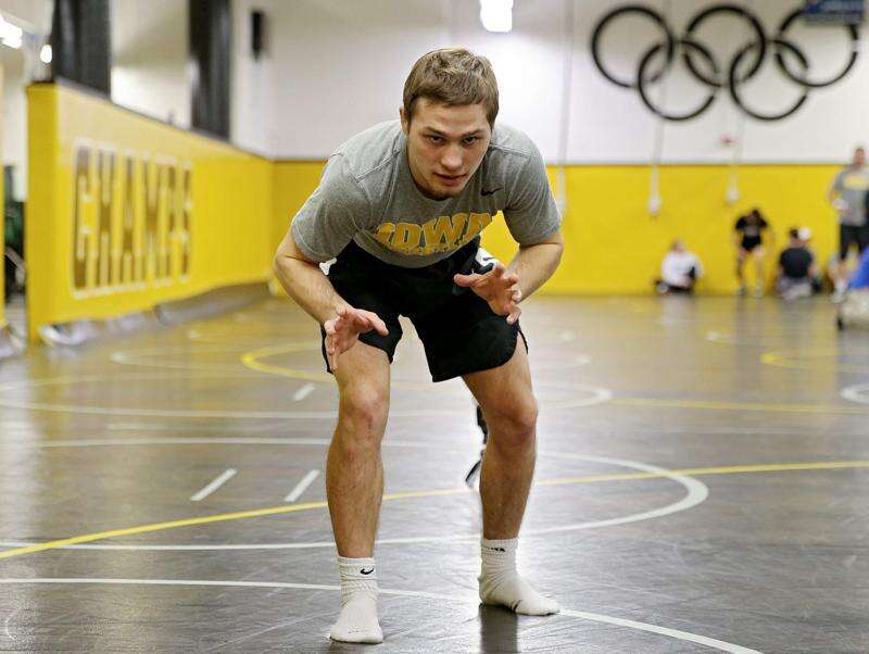 Iowa’s Spencer Lee poses during Iowa wrestling media day in 2018. (The Gazette)