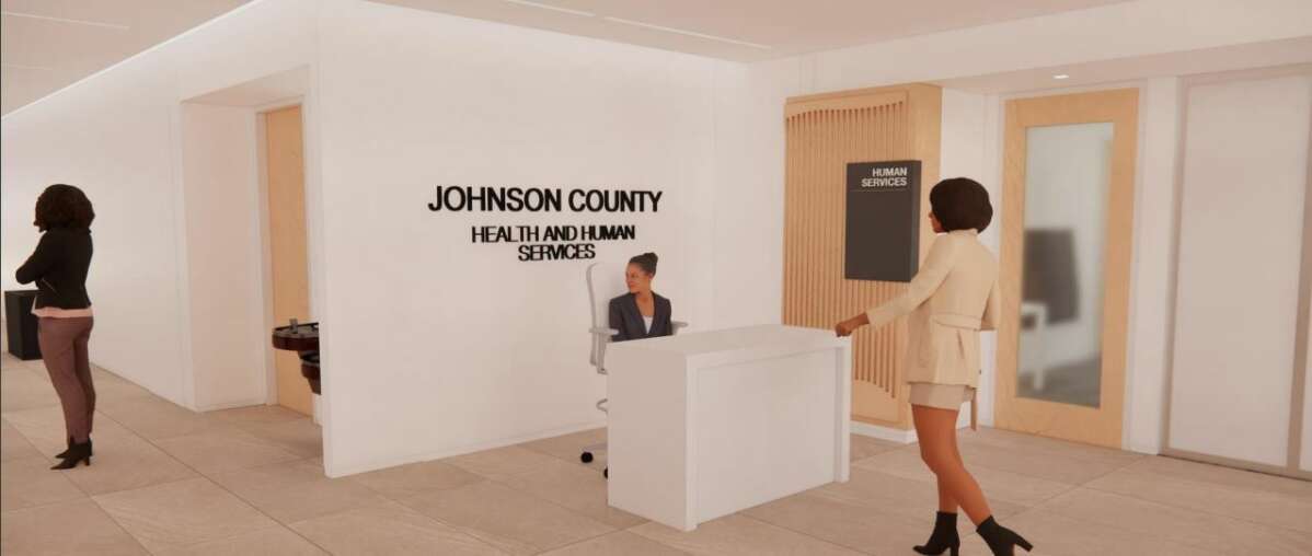 A rendering shows what Johnson County Health and Human Services could look like under the administrative campus renovation plan. (Rendering from OPN Architects)