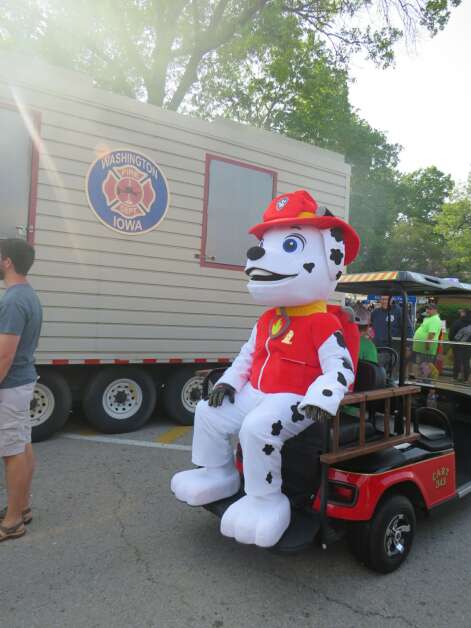Washington Fire Department brought Marshall from Paw Patrol to visit kids, Friday evening. (AnnaMarie Ward/The Union)