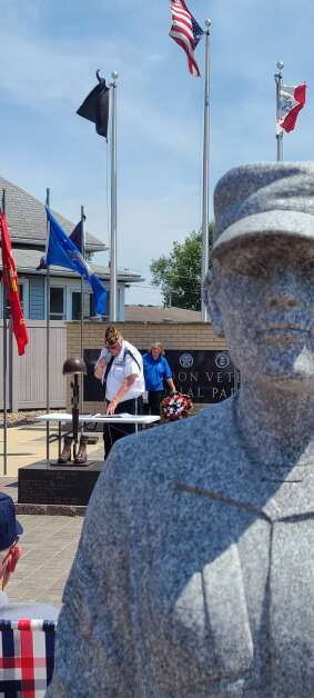 A stone soldier guards the New London Veteran’s Memorial as veterans honored Memorial Day with services, last year. (AnnaMarie Ward/The Union)