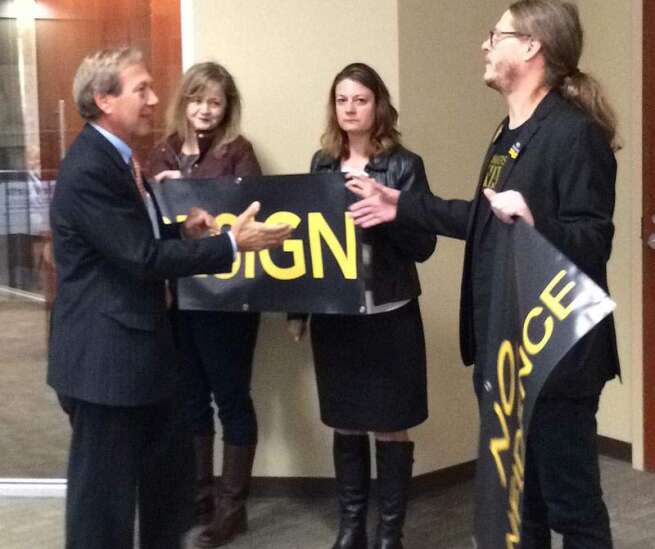 Harreld faces protests on first day as University of Iowa president