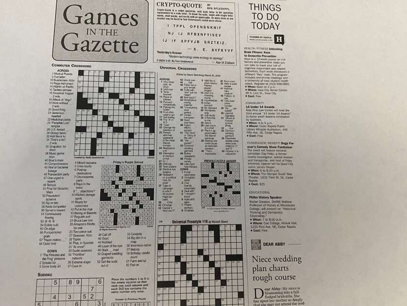 Editor s Note: Gazette adds a new crossword to daily games page The Editor s Note: Gazette adds a new crossword to daily games page The