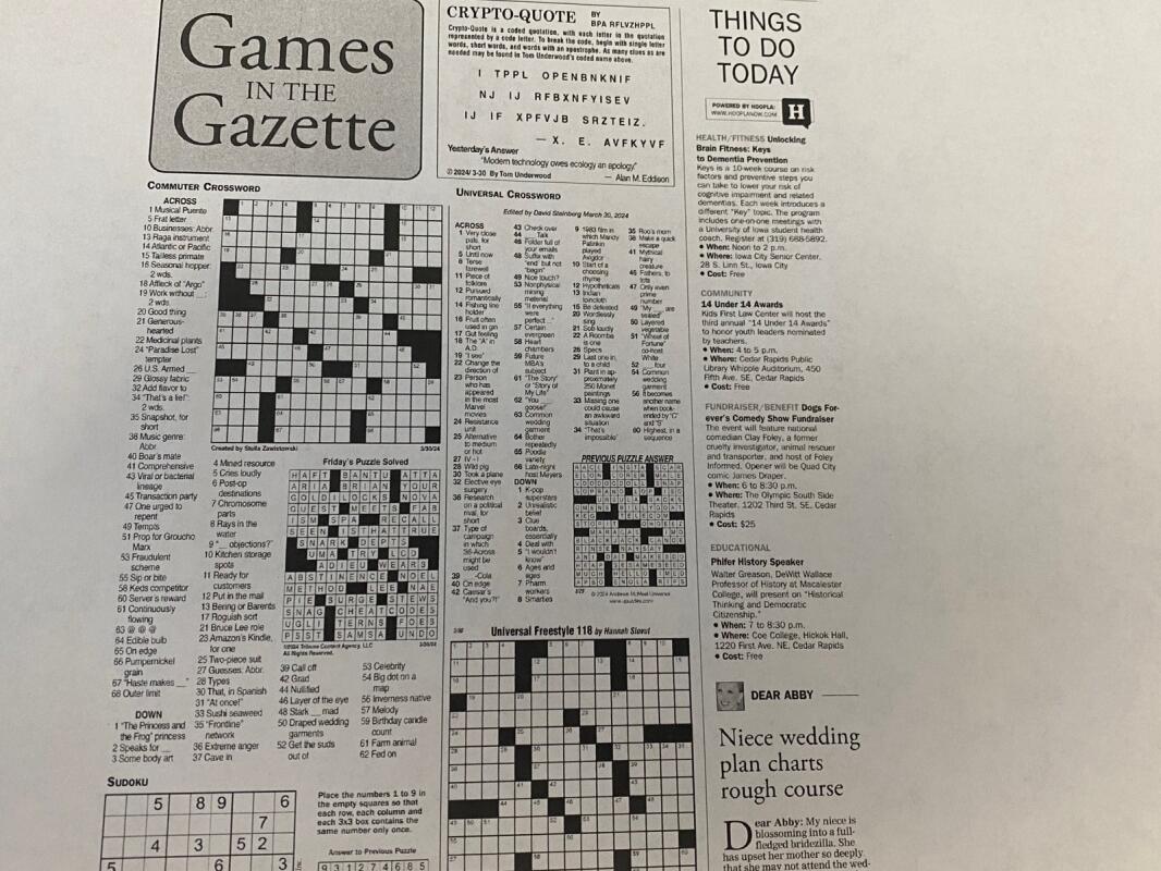 Editor s Note: Gazette adds a new crossword to daily games page The Editor s Note: Gazette adds a new crossword to daily games page The