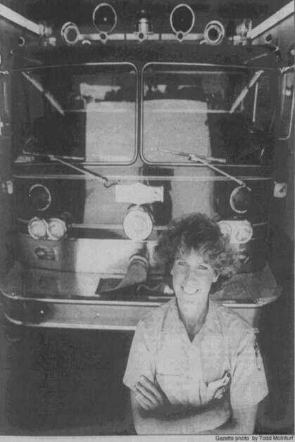 Natalie Kleis of Marion said she was looking for a more challenging career when she tried out to become a Cedar Rapids firefighter. She and Tonya Ross were the first female firefighters hired in Cedar Rapids in April 1986. (Gazette archives) 