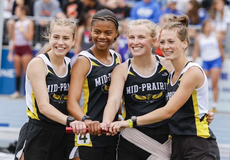 Mid-Prairie wins fourth straight 2A girls’ state track distance medley with school-record time