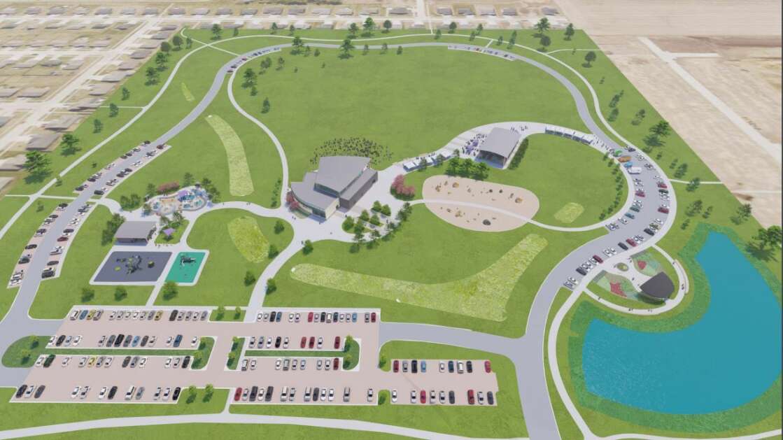 The city of North Liberty wants to develop Centennial Park as a key amenity for the city's residents and for the region. This is the overall view of the project looking south. (City of North Liberty)
