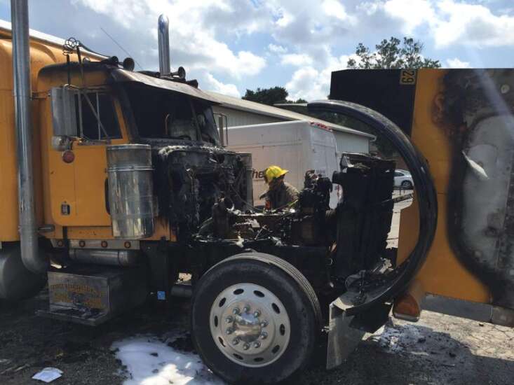 Fire damages tractor-trailer in North Liberty