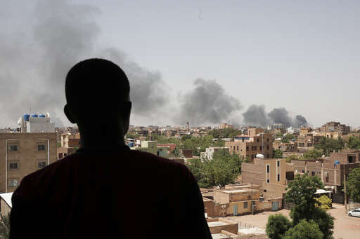 Smoke is seen April 22, 2023, in Khartoum, Sudan. Khartoum, a city of some 5 million people, has been transformed into a front line in the grinding conflict between Gen. Abdel Fattah Burhan, the commander of Sudan’s military, and Gen. Mohammed Hamdan Dagalo, who leads the powerful paramilitary group known as the Rapid Support Forces. (Associated Press)