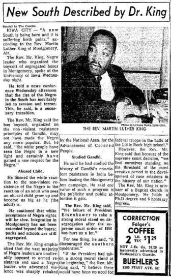 MLK Day -- Martin Luther King Jr.'s Eastern Iowa visits in 1959 and 1962