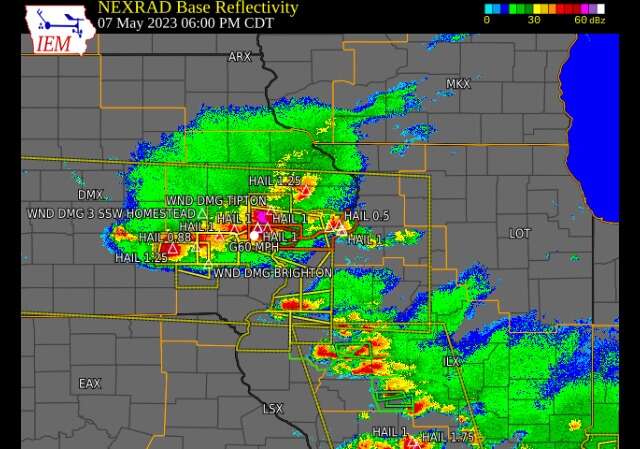 The National Weather Service's Quad Cities bureau tracked storm clusters across Eastern Iowa on Sunday. (National Weather Service)