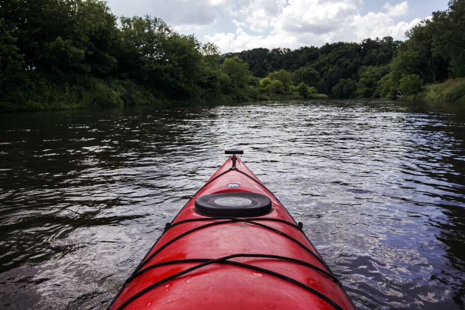 The Upper Iowa River is seen below the Daley Bridge Canoe Access at Cattle Creek Road near Bluffton. The river, though shallow earlier in this year,  was 18 to 24 inches deep June 30 when Gazette photojournalist Jim Slosiarek floated down the river -- plenty deep enough for a kayak or a canoe. (Jim Slosiarek/The Gazette)