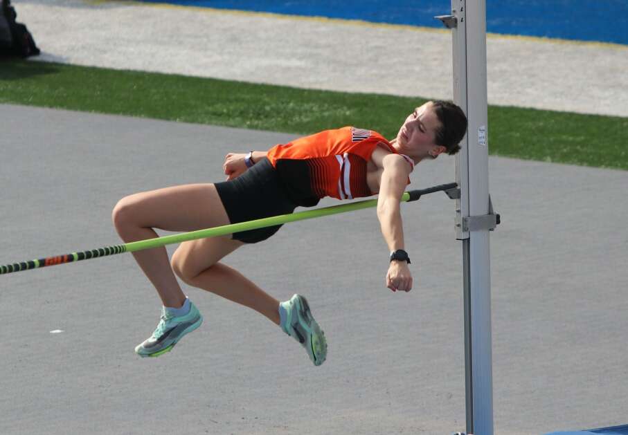Washington’s Grace Voss clears the high jump during the 2023 Iowa High School State Track and Field meet. (Andy Krutsinger/The Union)