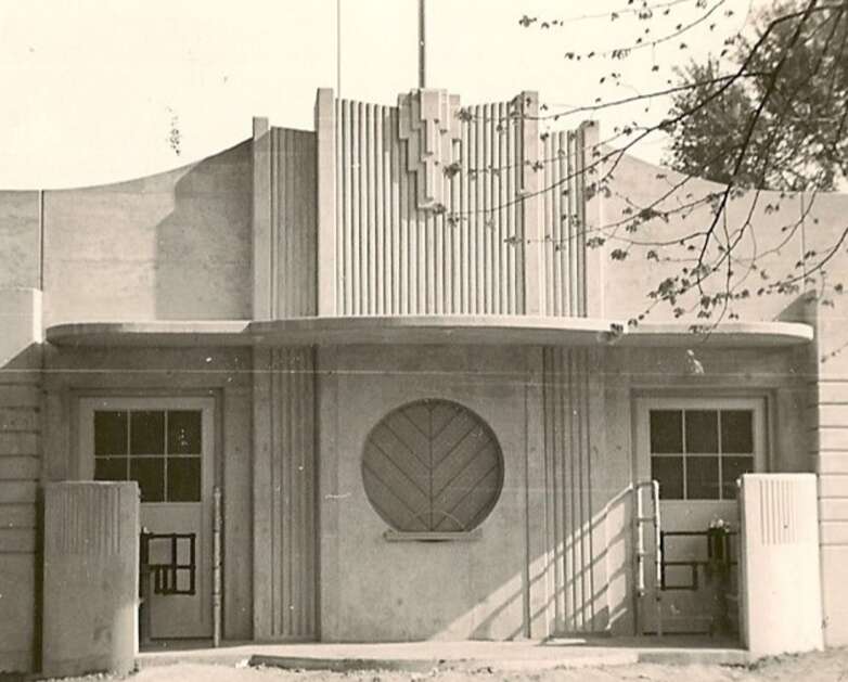 The entry to the Ellis Park swimming pool in Cedar Rapids was built in 1941, the same year the pool opened to the public. (The History Center) 