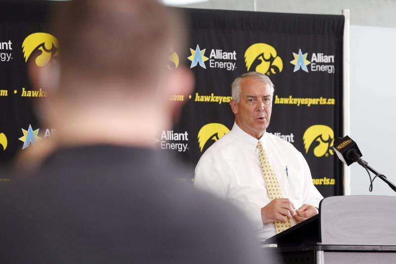 University of Iowa Athletics Director Gary Barta speaks at a July 30, 2020, news conference. The department has received the first court-ordered report on  its compliance with Title IX requirements. (The Gazette))