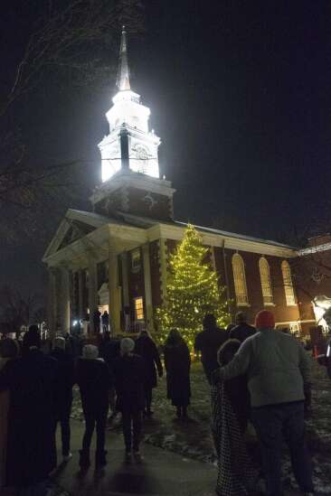 Blue spruce damaged in derecho lights up Christmas for Cedar Rapids church