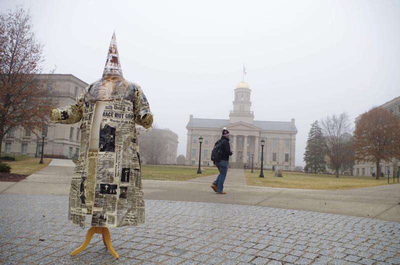 Public art on UI Pentacrest displays haunting reminders of racism — before being removed