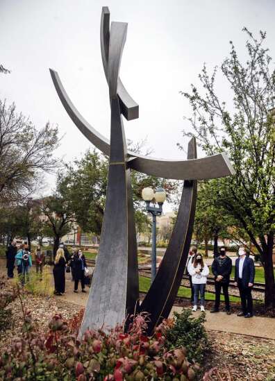League of Women Voters unveils centennial sculpture in downtown Cedar Rapids