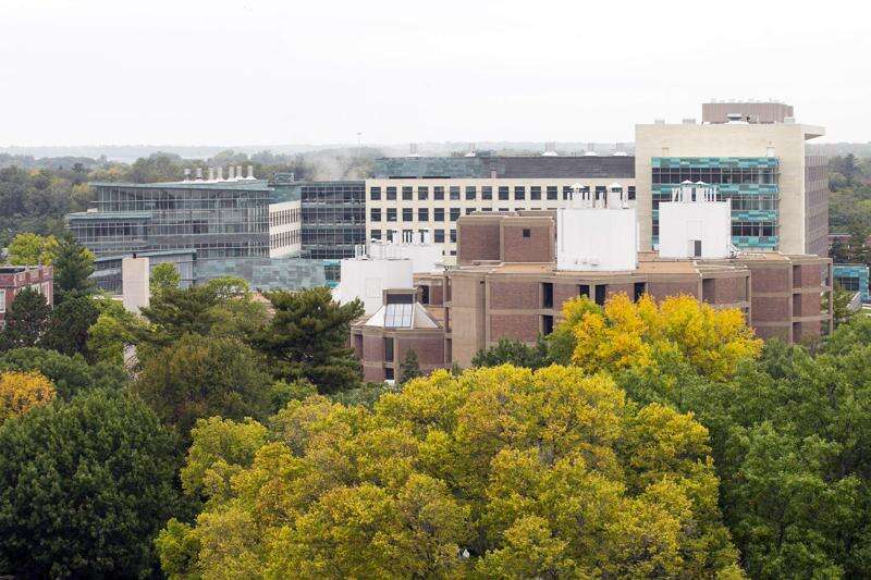 The University of Iowa Carver College of Medicine is seen from the 10th floor of Petersen Residence Hall in Iowa City. (The Gazette)