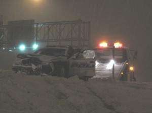 Police cruiser loses control on Interstate 380