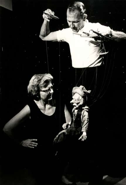 Bruce and Nola Bucknell are shown with one of their marionettes in 1962. (The History Center)