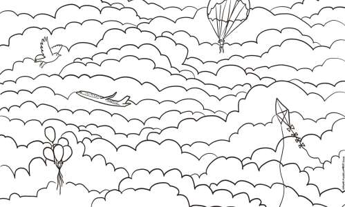 Find the hidden pictures in this flight-themed illustration