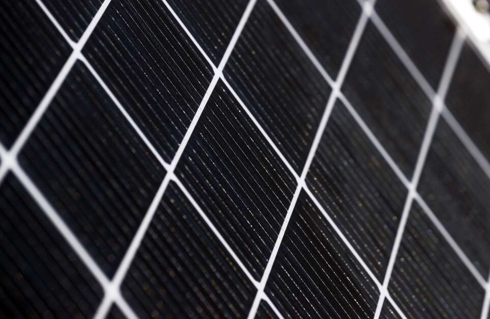 Solar panels are shown at a home in Tiffin.  (Jim Slosiarek/The Gazette)