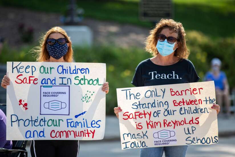 Protesters call on Iowa Gov. Kim Reynolds to allow school mask orders