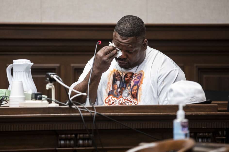 Nicole Owen’s father Eugene Winters Sr. reads a victim’s impact statement during a sentencing hearing for Timothy L. Rush at the Linn County Courthouse in Cedar Rapids, Iowa on Monday, May 22, 2023. Rush, age 33, was originally charged with two counts of second-degree murder for the April 2022 fatal shootings of Nicole Owens and Marvin Cox, but pleaded to two counts of involuntary manslaughter, five counts of reckless use of a firearm causing bodily injury, and one count each of intimidation with a dangerous weapon and possession of a firearm by a felon. (Nick Rohlman/The Gazette)