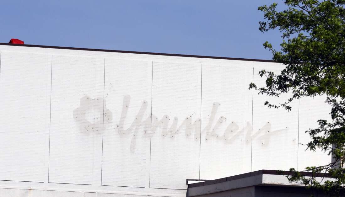 The outline of the Younkers sign is still visible at Lindale Mall in northeast Cedar Rapids. The retailer closed its Lindale store in August 2018, a month after Sears, another Lindale anchor store, closed. (Jim Slosiarek/The Gazette)