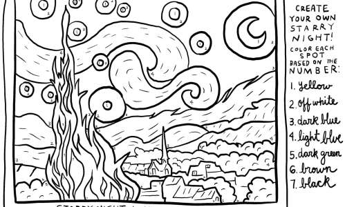 Print and color: Starry Night paint by numbers