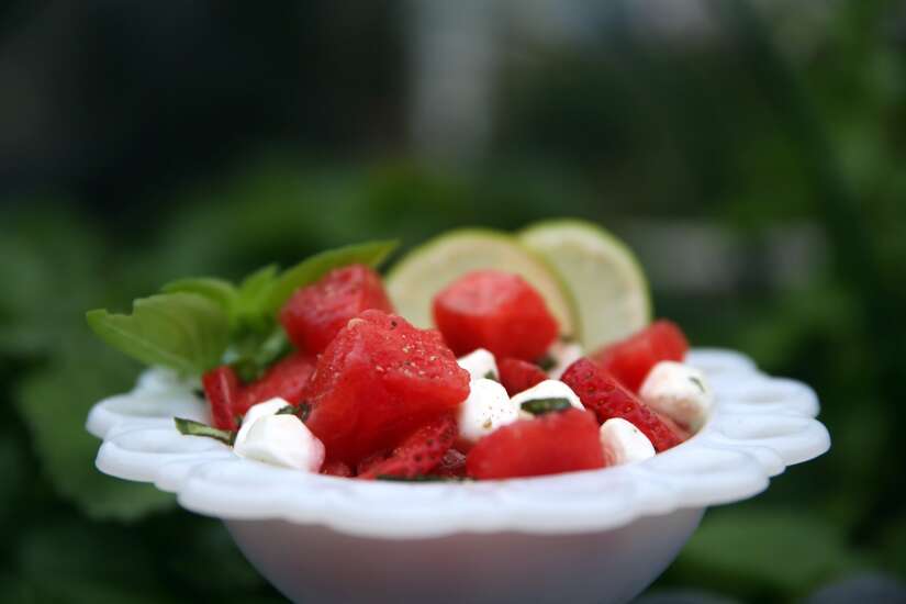 For a fresh take on caprese salad, replace tomatoes with strawberries and watermelon 