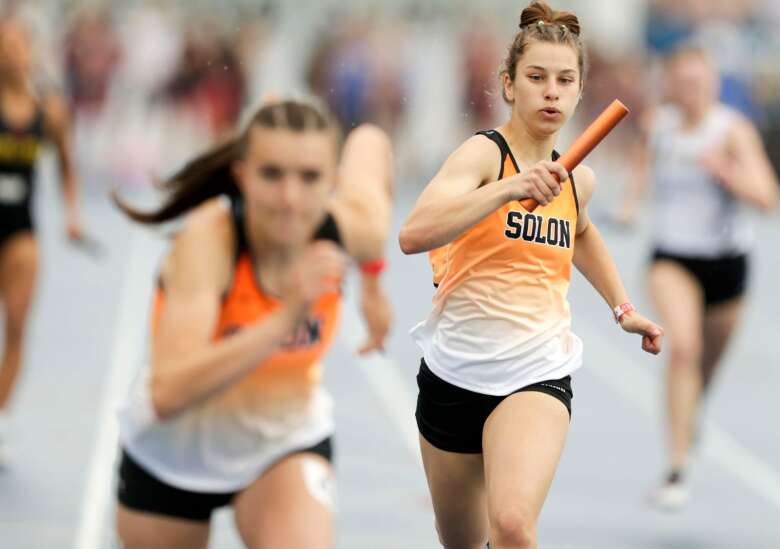 Iowa state track 3A girls’ results: Solon wins another relay, enters final day tied for lead